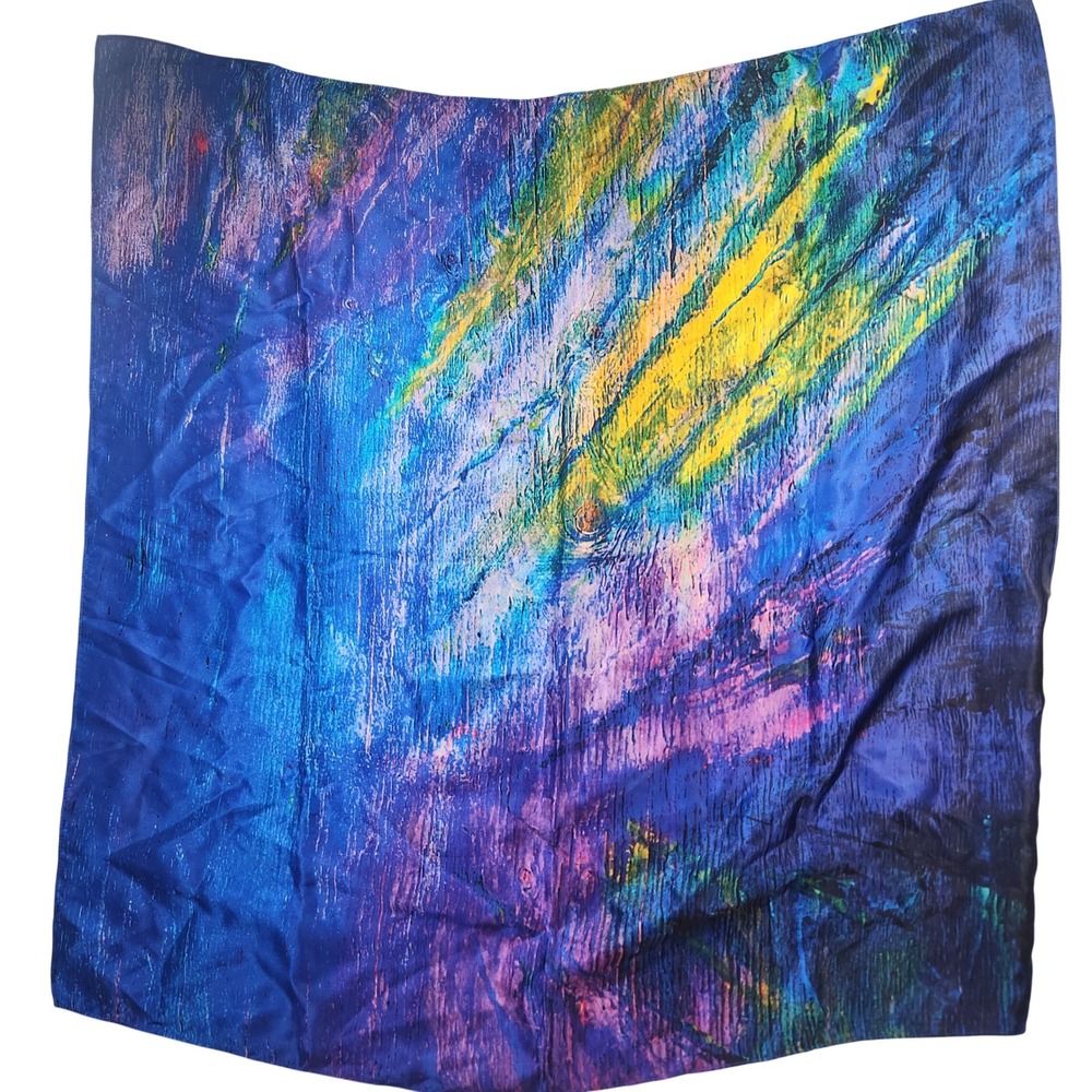 Abstract Painterly Square‎ Scarf Blue Purple Yellow Artistic Print 35x34